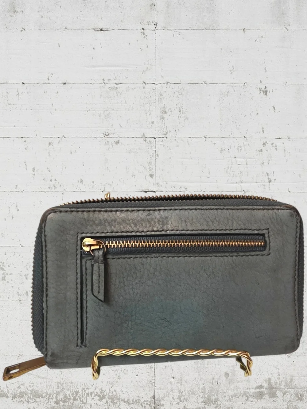 Fossil Teal Leather Zip Around Wallet Gold Zipper Organizer Clutch RFID Style